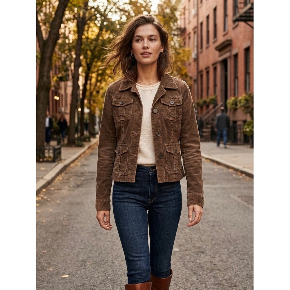 Abercrombie & Fitch Brown Corduroy Utility Jacket XS Button Front Four Pocket
